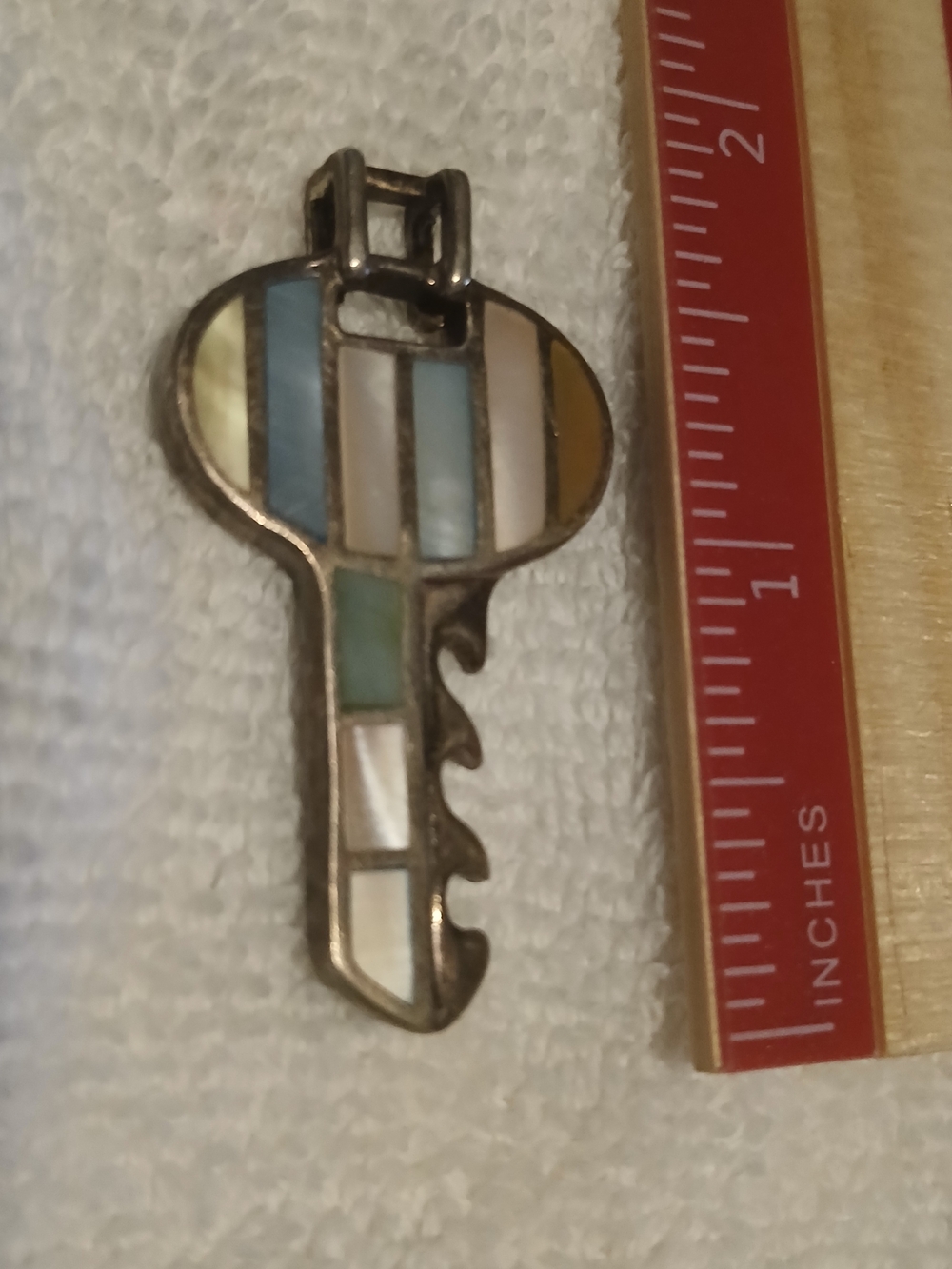 Inlaid Shell Key Pendant Necklace - Blue, White & Cream